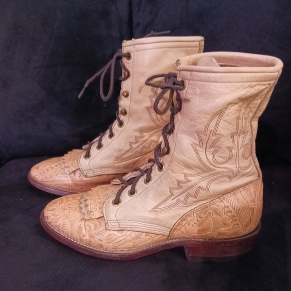 Larry Mahon Shoes - Larry Mahon vintage tooled leather lace up boots. Size 5 1/2